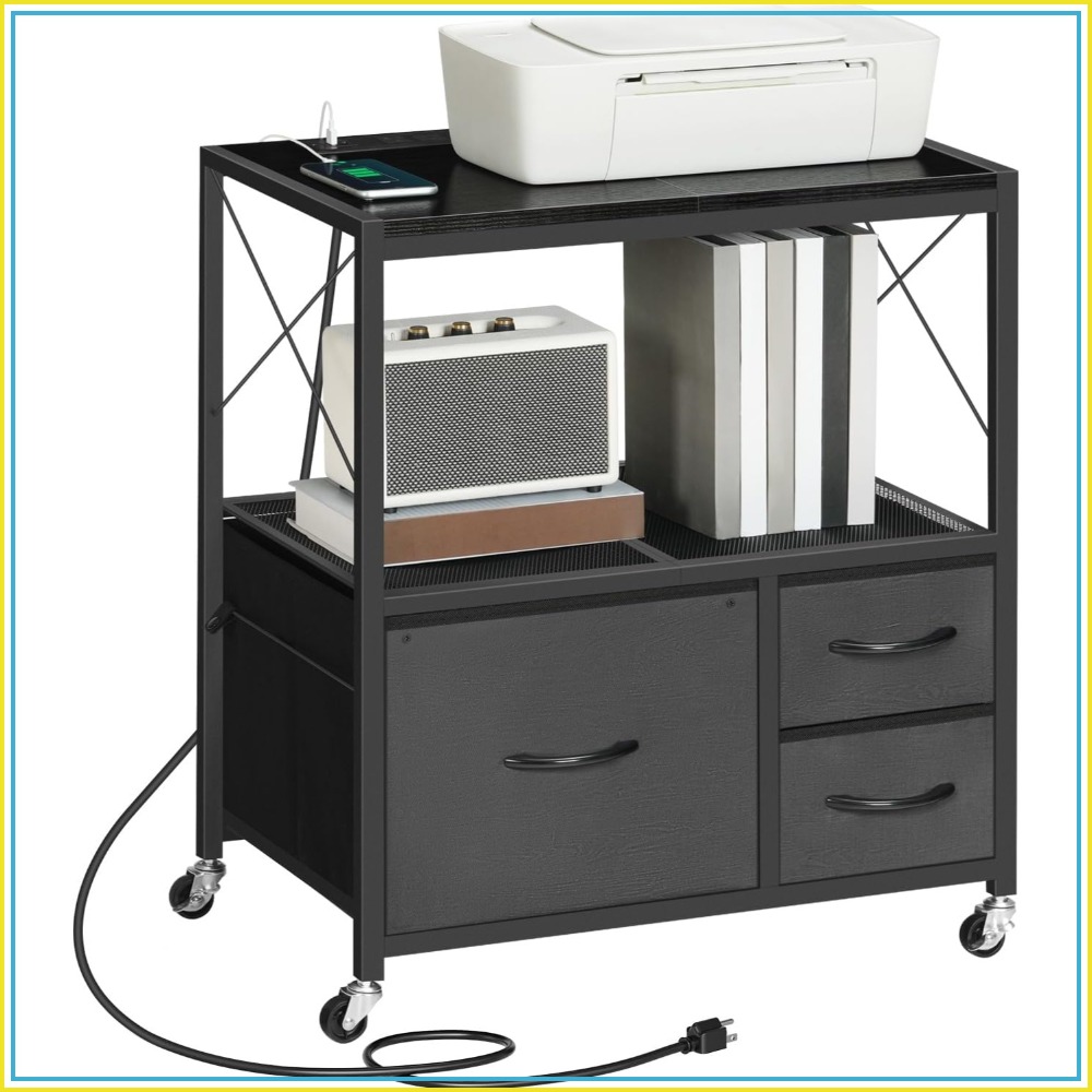 File Cabinet Lateral - 3-Drawer File Cabinet with Charging Station,