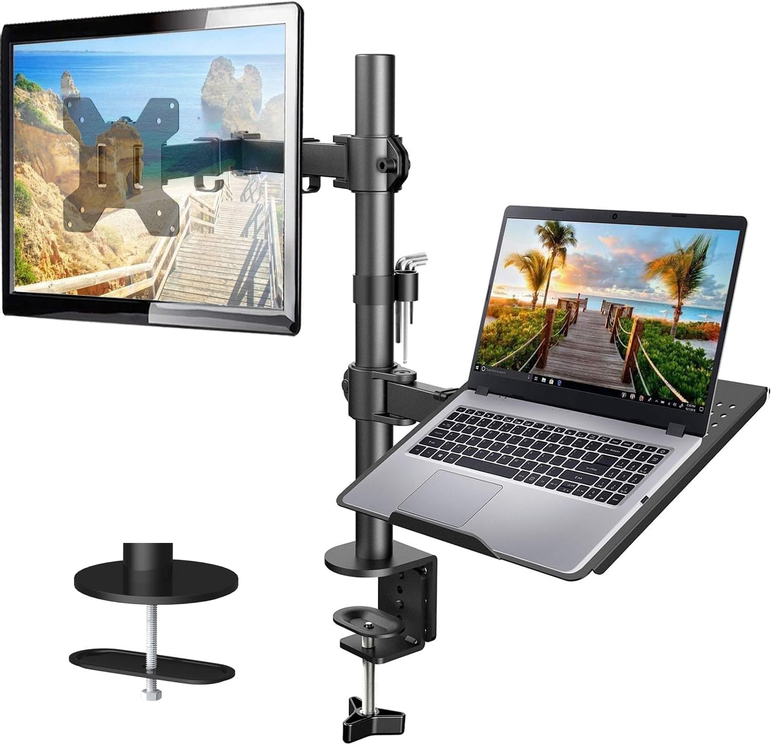 Adjustable Monitor Mount - Adjustable Monitor Arm with Laptop Tray,
