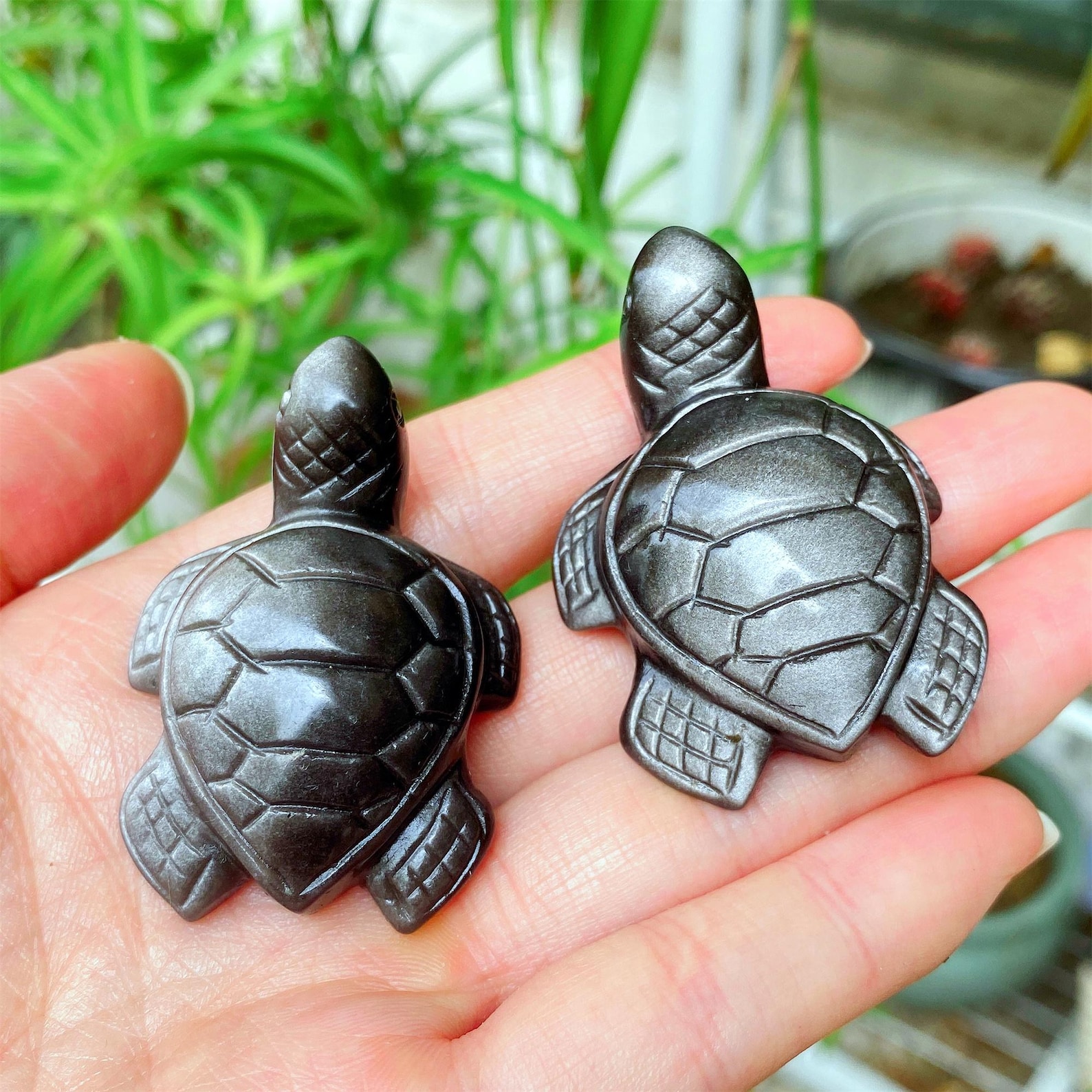 Office Furniture Equipment - 1pc Carved Silver Obsidian Sea Turtle: