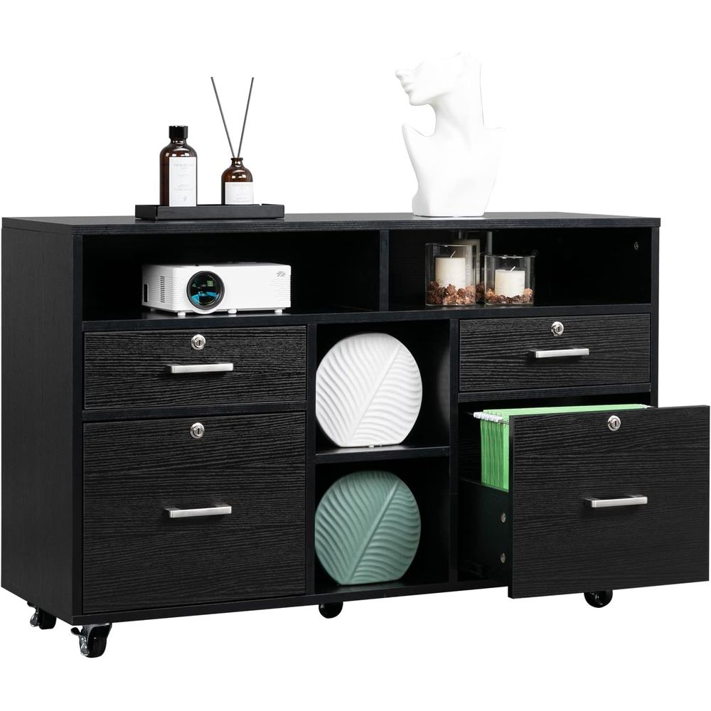 File Cabinet Lateral - Wood Mobile File Cabinet with 4