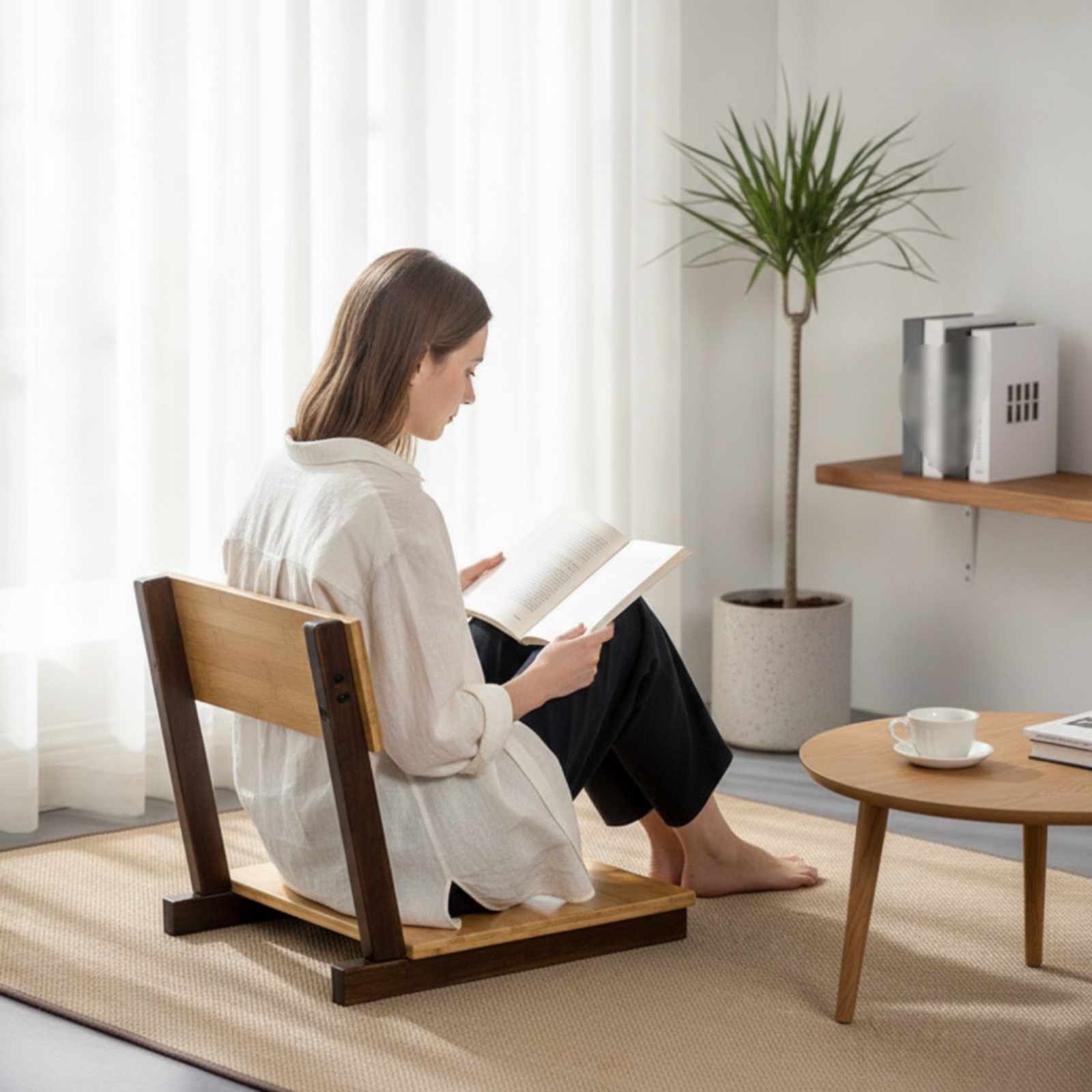 Office Furniture Commercial - Low-profile Bamboo Floor Chair Foldable Space-saving