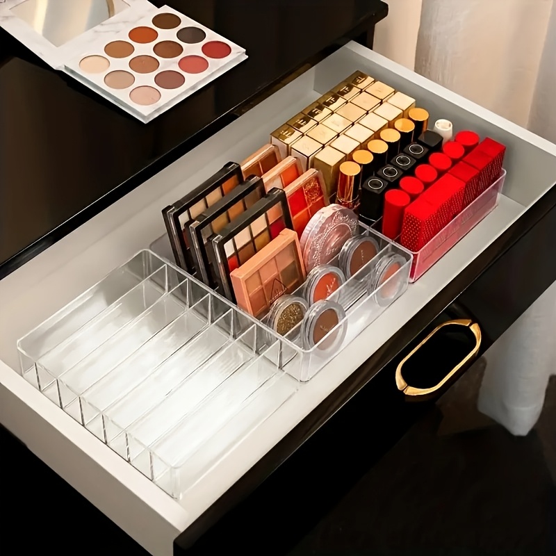 Drawer Organizer Tray - 7-Compartment Clear Plastic Makeup Organizer, Cosmetic