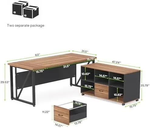 63 inches Executive Desk and 4 – обзор и цена File Cabinet Lateral